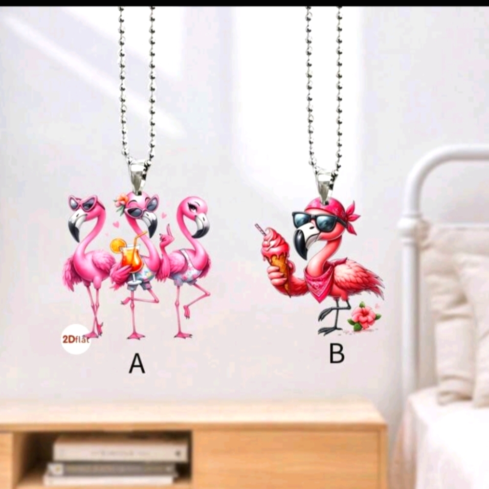 Pink Flamingo Acrylic Bag Charm Mirror Tag - Choose 1